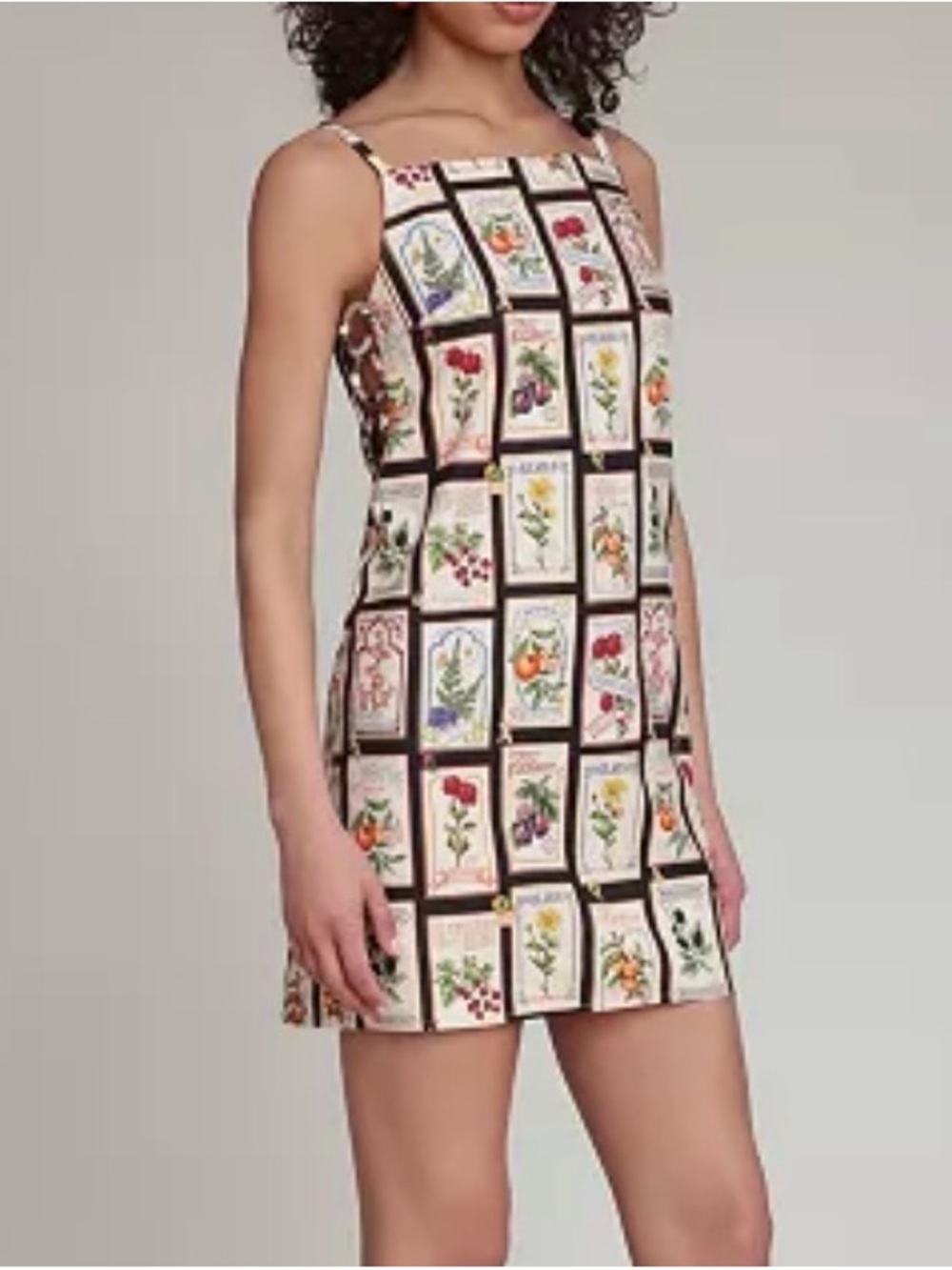 Avec Les Filles Botanical-Print Square-Neck Mini Dress in size 0